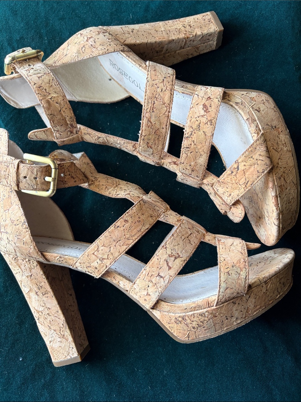 Rosegold Shoes Cork-Style Strappy Heels in Natural Tan